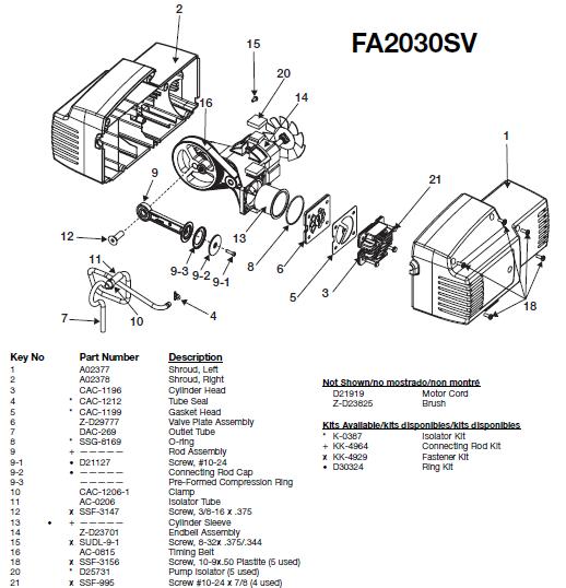 Devilbiss EXFA2030SV Air Compressor Breakdown, Parts & Kits